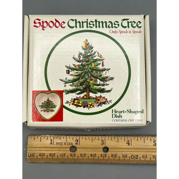 Spode Christmas Tree Heart-Shaped Candy Nut Trinket Dish 4" England Boxed Vtg - Picture 9 of 9